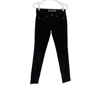 Affliction Women 25 Black Denim Grunge Punk Gothic Ankle Zip Moto Skinny Jeans